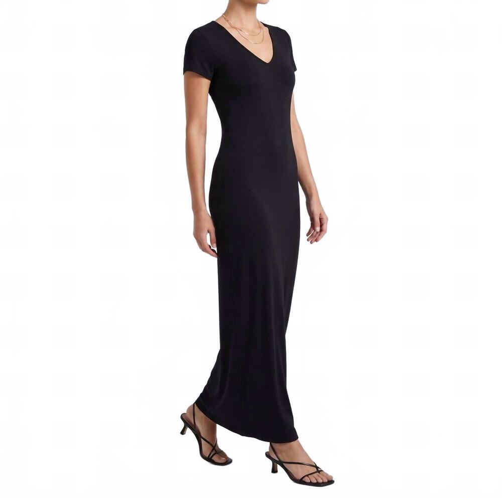 NEW MAGIC FIT v-neck short sleeve midi dress in black